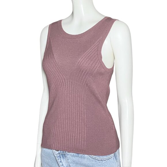 Express Mauve Ribbed Knit Tank Top. Medium. Minimalist Casual Layering Capsule - Picture 2 of 8
